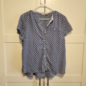 L.L. Bean Blue/purple Cotton Short Sleeve Shirt Womens Button-Up Casual Size L